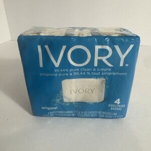 Ivory Bar Soap Original Scent For All Skin Types Pure Clean and Simple 4‎ Bars